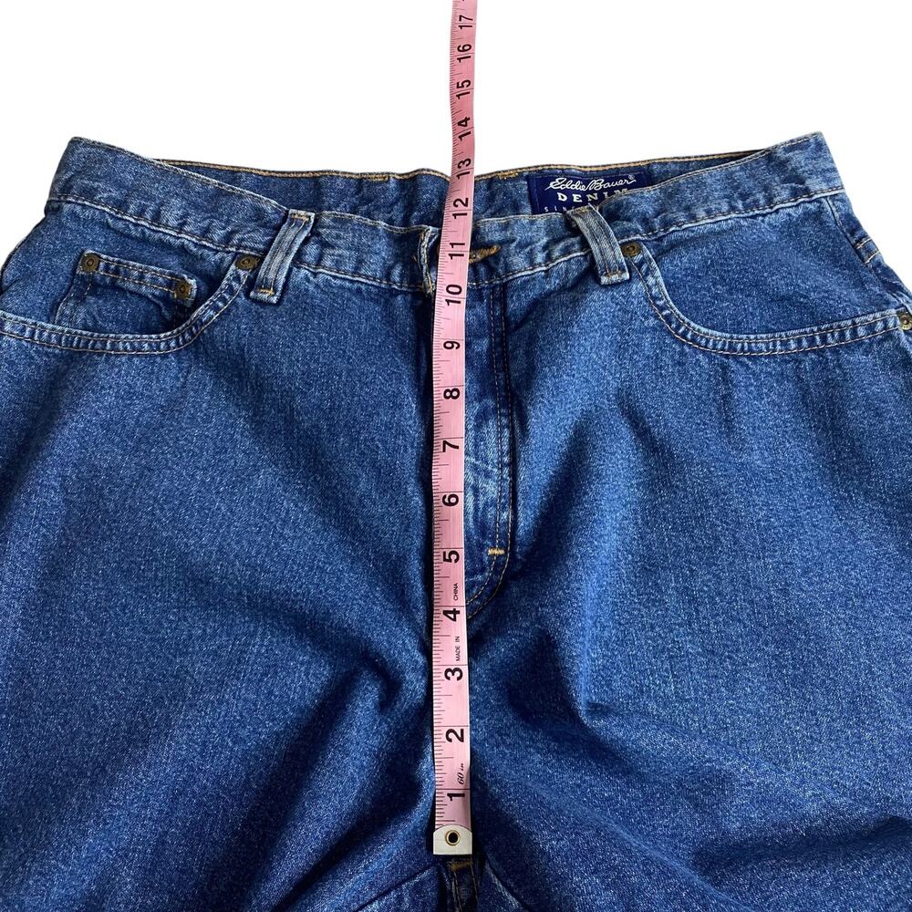 Vintage 90s Eddie Bauer Womens 14 Denim Bermuda Shorts Blue High Rise Mom Jean - Picture 11 of 13